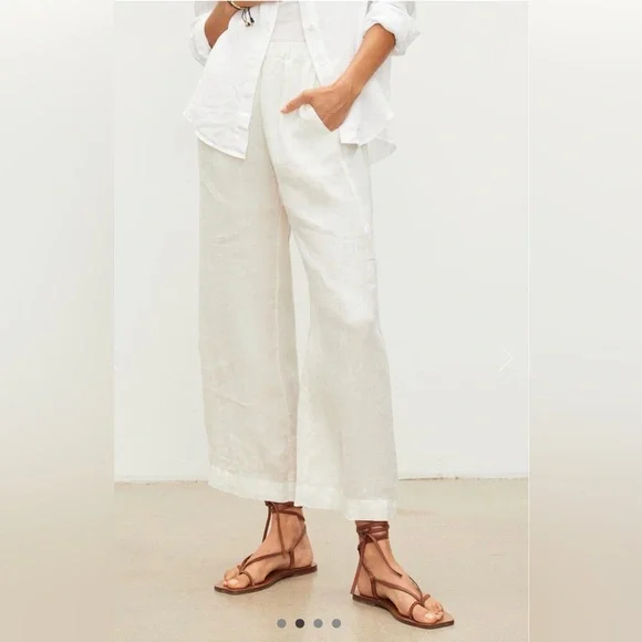 Velvet by Graham & Spencer Lola Linen Pant in Chalk White Small Relaxed Fit Crop - Picture 2 of 16